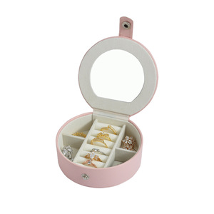 Wholesale Mini Travel Jewelry Case Portable Pu Leather Jewelry Organizer with Button Closure and <b>Mirror</b>-Jewellery Storage - Product Image 1