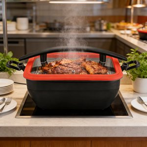 Calentador de Comida Tipo Buffet de Acero Inoxidable de Alta Capacidad (4.5L/5L) Negro/Rojo para Hoteles, Restaurantes y Servicios de Catering, Marca Zhuojin - Product Image 1