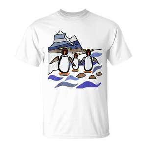 Camiseta abstracta con diseño de pingüinos y rocas, unisex, para adultos, color blanco - Product Image 1
