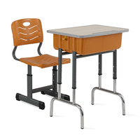 Bureaux et chaises d'écolier réglables en hauteur avec tiroirs, crochets, support lombaire, construction en acier, design moderne