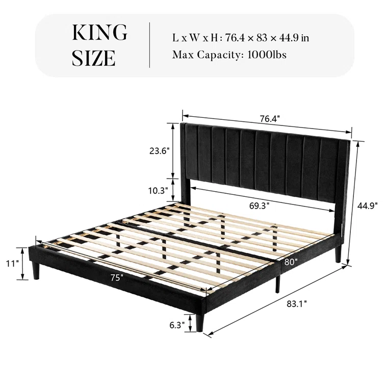 Durable Bed Frame Solid Wood With Headboard Double Queen King Size Bedroom Wooden Beds