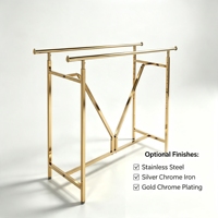 Présentoir de vêtements double face en acier inoxydable personnalisé avec rails de suspension doubles et cadre ouvert pour magasin de vêtements