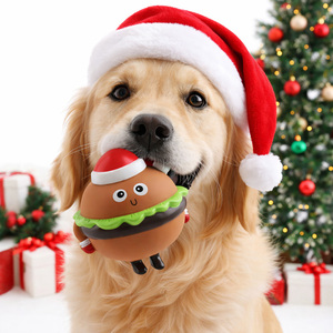 Wholesale Cute Christmas Hamburger <b>Dog</b> Squeaky Toy Durable PVC Chew Toy for Puppies Interactive Play - Product Image 2