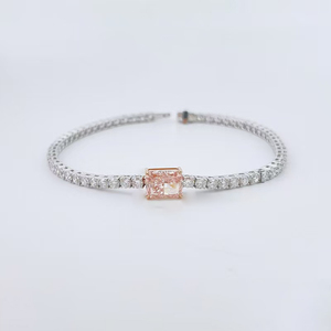 Bracelet tennis en diamant <span class=keywords><strong>rose</strong></span> cultivé en laboratoire, or <span class=keywords><strong>rose</strong></span> et blanc 18 carats, serti pavé, bracelet en diamant coloré pour femme, bijoux de luxe, cadeau - Product Image 1