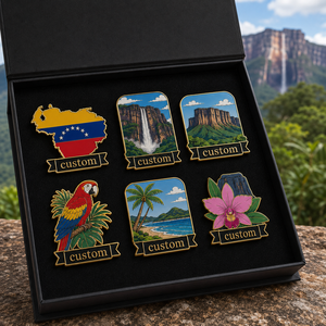 Set de Regalo de Pines Esmaltados Temáticos de Venezuela, Fabricado a Medida, con Caja de Regalo, Pin de Solapa de Angel Falls y Tepuis, Souvenir Turístico, Insignia Tropical - Product Image 1