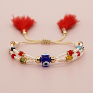 2024 Mới Tráng Men Mắt Ba Lớp Hạt Handmade Pulsera Vàng Đính Cườm Dệt Chuỗi Màu Đỏ Tua Hạt Vòng Đeo Tay Cho Phụ Nữ Món Quà Đảng - Product Image 5