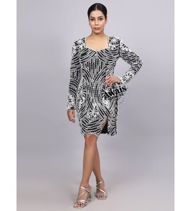 Fashion Velvet Mini Dress for Women's High Neck Stretch Fabric Regular Fit Plus Size Floor Length Long Sleeve Party Wedding - Product Image 1