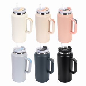 Vasos Térmicos de 64oz con Recubrimiento en Polvo de Marca OEM, Venta al por Mayor de Fábrica, Elegantes Tazas de Café sin Plomo con Asa y Pajita - Product Image 4
