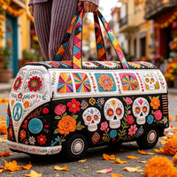 Sac à bandoulière imprimé 3D Bus Fantôme d'Halloween, Sac de week-end motif Ciel Nocturne Violet, Sac de voyage fantôme pour cadeau de vacances d'Halloween