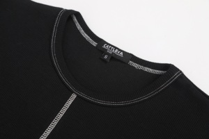 Ropa de mujer Camisa de costilla de mujer Casual Spandex Textil suave Cuello redondo Negro Estilo ajustado - Product Image 3