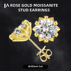 Pendientes de Plata de Ley con Moissanita y Baño de Oro Rosa, Engaste de Garra, Diseño Geométrico - Joyería Fina de Lujo - Product Image 2