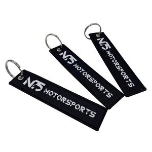 Factory Wholesale <b>Custom</b> Logo Woven Jet Tags Letter Charms <b>Keychain</b> - Product Image 1