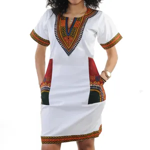 Gaun Dashiki Tradisional Mode Cetak Afrika Populer untuk Pakaian Wanita