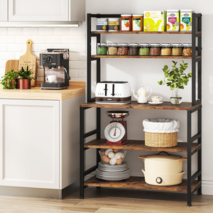 Carrello da <span class=keywords><strong>Cucina</strong></span> Autoportante a 5 Ripiani in <span class=keywords><strong>Acciaio</strong></span> e Legno, Scaffale Industriale per Forno a Microonde e Stoccaggio - Product Image 2