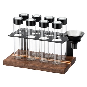 Kaffeebohnen-Aufbewahrungs- und Präsentationsset mit 8 Glasröhren, Modernem Minimalistischem Holzständer, Trichter und Luftdichten Kaffeebehältern für Zuhause, Café und Barista - Product Image 5