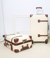 Valise à roulettes Romanic Walker couleur beige, style vintage, en cuir PP durable, 4 roues, avec serrure TSA, unisexe