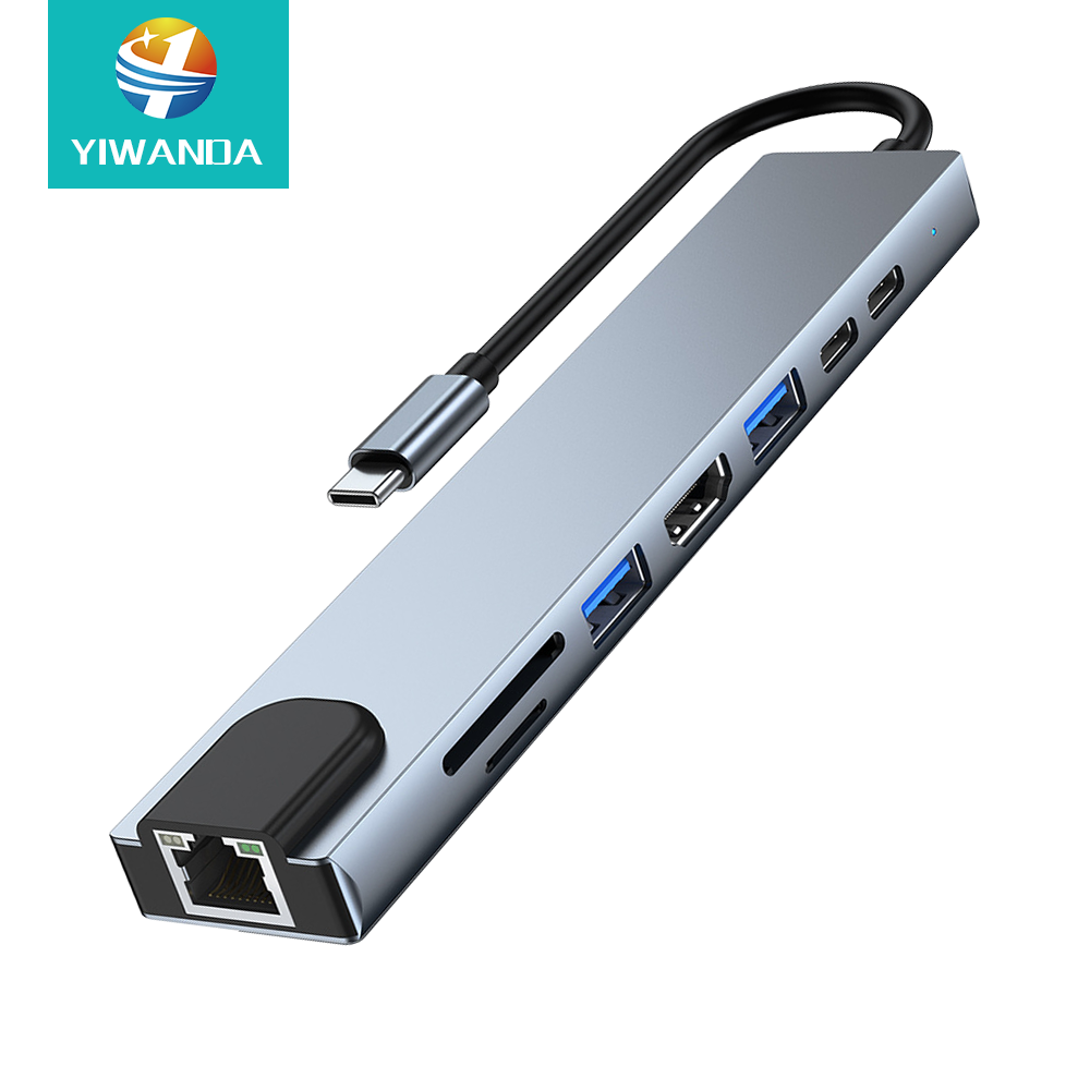 Новое поступление, док-станция 8 в 1 с портом Usb C, зарядка через Ethernet, Hdmi, Тип C, Usb-хаб 3,0, Usb-хаб