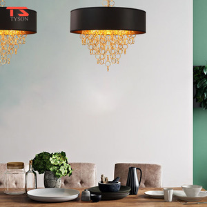 Retro Luxury Fabric Round Shade LED Chandelier Dining Pendant Lamp Style Iron Art Lamp <strong>Rustic</strong> Pendant <strong>Light</strong> <strong>Fixture</strong> - Product Image 6