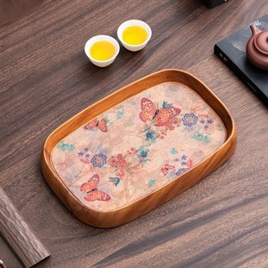Walnut Wood <b>Tea</b> <b>Tray</b> 33x22x4cm With Floral Design For <b>Tea</b> Set Storage And Dry Brewing Table - Product Image 1