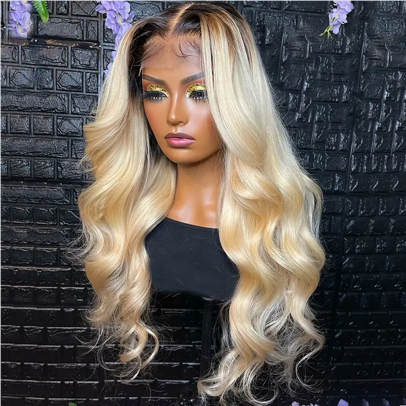 New Arrival Ombre Nice Short Human Lace Wig Free Shipping Virgin Human Hair Weave Cuticle Ombre 1b/613 Body Wave Wig