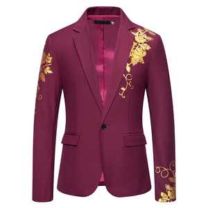 Veste <span class=keywords><strong>de</strong></span> costume classique dorée gaufrée pour homme, simple boutonnage, nouvelle collection printemps-été, décontractée, pour dîner, blazer d'extérieur - Product Image 2