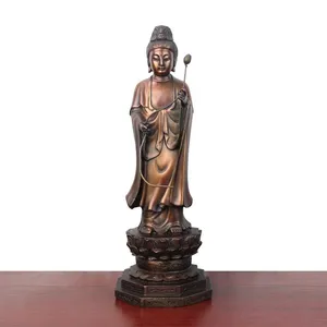 印度佛教 Avalokitesvara 铜像雕塑佛像与莲花在手