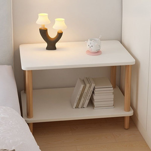W8 <b>Bedside</b> Table Shelf Solid Wood Warm <b>White</b> Walnut Color Durable Modern Minimalist Bedroom Furniture - Product Image 4