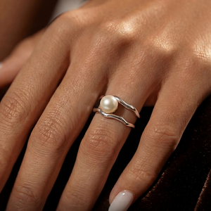 Best-Selling Wholesale S925 Sterling <b>Silver</b> Wavy Openwork Freshwater Pearl <b>Adjustable</b> <b>Ring</b> for Women - Product Image 3