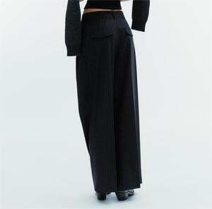 Servizio OEM: <span class=keywords><strong>Pantaloni</strong></span> <span class=keywords><strong>Eleganti</strong></span> da Uomo, Stile Casual, Vestibilità Ampia, <span class=keywords><strong>Pantaloni</strong></span> Formali Primaverili Vintage a Gamba Larga con Pinstripe e Pieghe - Product Image 4