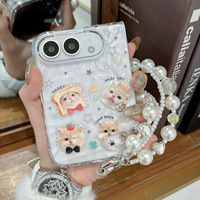 Coque transparente froissée pour iPhone Duo Fold, motif dessin animé chiot chaton, anti-rayures, pour femmes