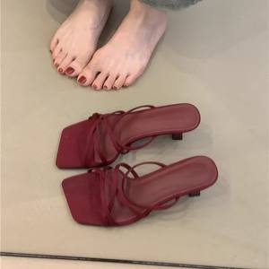 Summer New Women's Open <b>Toe</b> High Heel Slippers Fashion Square Narrow Band Solid Casual Daily Zapatos De Mujer - Product Image 2