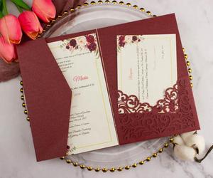 Carte d'invitation de <span class=keywords><strong>mariage</strong></span> de luxe en pochette <span class=keywords><strong>bordeaux</strong></span>, découpée au laser, invitations tri-pliantes, cartes de vœux, cartes cadeaux pour la décoration de <span class=keywords><strong>mariage</strong></span> et d'anniversaire - Product Image 5