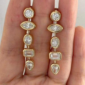 Pendientes colgantes de lujo con diamantes cultivados en laboratorio de múltiples formas, engaste lineal en bisel de oro original, para mujer, joyería fina. - Product Image 3