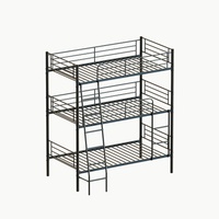 Lit superposé triple en métal noir de taille double pour dortoir scolaire moderne, avec structure démontable, pour usage scolaire et hôtelier