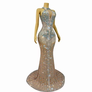 Vestido de fiesta de sirena de lujo para mujer hasta el suelo con borlas de diamantes de imitación para fiestas de cumpleaños y Príncipes - Product Image 3