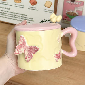 Dragon Nest Butterfly Ceramic Mug With Lid And Spoon 301-400ml Heat Resistant <b>Cup</b> For Girls Gift Present - Product Image 3