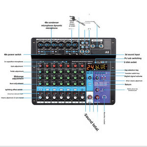 Table de mixage audio stéréo <span class=keywords><strong>8</strong></span> canaux à sortie USB XLR, en métal et plastique, pour enregistrement <span class=keywords><strong>externe</strong></span>, idéale pour scène, salle de conférence, DJ - Vente directe usine - Product Image 3