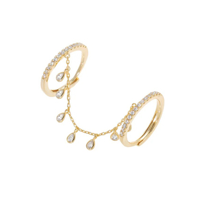 <span class=keywords><strong>Anello</strong></span> Scintillante a Goccia con <span class=keywords><strong>Catena</strong></span> a Nappa, Placcato Oro, in <span class=keywords><strong>Argento</strong></span> Sterling <span class=keywords><strong>925</strong></span>, con Moissanite a Pera Incassata, <span class=keywords><strong>Anello</strong></span> Aperto da Donna - Product Image 1