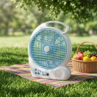 Ventilateur de table portable extérieur AC/DC 10 pouces avec radio, batterie au plomb-acide 6V4500mAh rechargeable et lumière LED