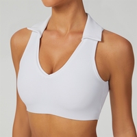 Rompi Olahraga Kerah POLO Eropa dan Amerika, Pakaian Lari Tenis Wanita dengan Desain Punggung Menarik, Baju Ketat Fitness