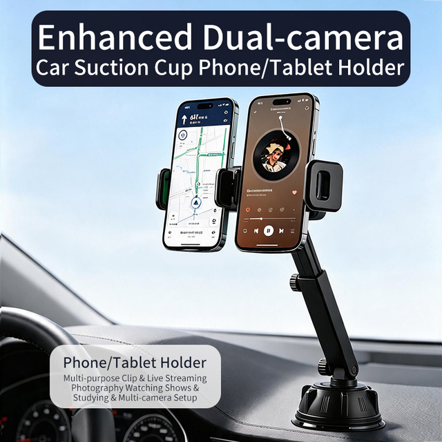 Universal Car Tablet Holder 2 Clamps Phone Holder Mount Retractable Suction Cup Windshield Desktop Mobile Phone Holders