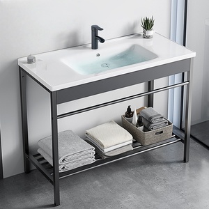 Floor-standing stainless steel double basin sink ceramic integrated bracket wash basin deepened washbasin washbasin - Product Image 4