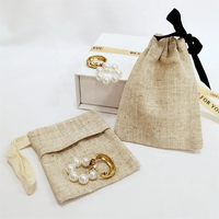 CH Sacs en lin de jute personnalisés Sac à bijoux en lin coton biologique avec cordon de serrage Pochette à poussière unie en mousseline quantité minimale de commande bas