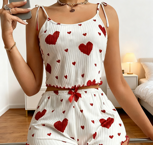Pigiama da donna <span class=keywords><strong>sexy</strong></span> con stampa a fantasia romantica, senza maniche, pantaloncini con elastico in vita, ad asciugatura rapida - Product Image 1