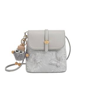 Sac seau bandoulière mini carré exquis en PU et polyester pour femme, style chinois tendance 2025, avec dentelle et papillon, polyvalent - Product Image 1