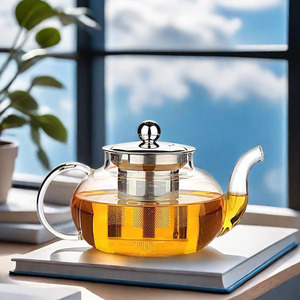 Filtre à <span class=keywords><strong>café</strong></span>, infuseur à thé, filtre en micro-maille en acier inoxydable avec théière en verre borosilicate de haute qualité - Product Image 4