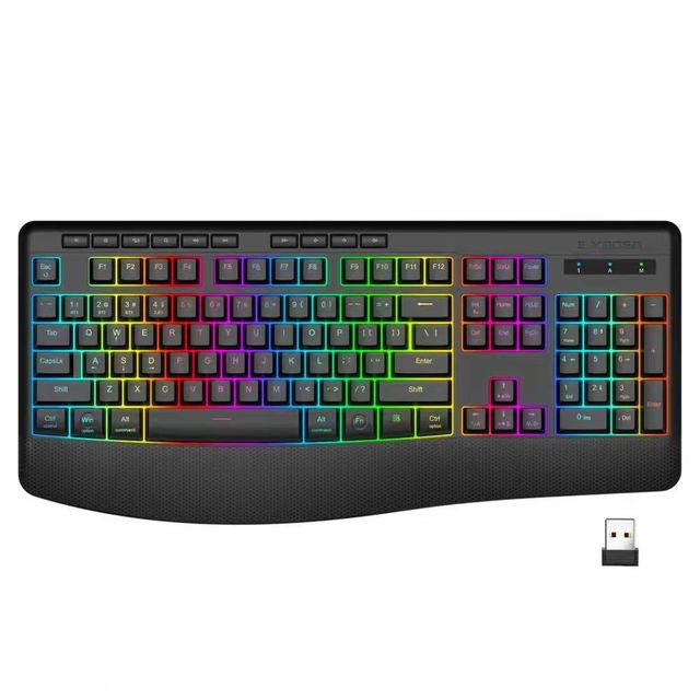 Tri-mode  RGB Gaming Keyboard Backlit Keys  Rechargeable Ergonomic Silent Membrane Keyboard with Wrist Rest Gaming Keyboard