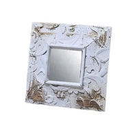 Miroir mural antique fait main OEM & ODM avec des sculptures ornées, cadre en bois massif pour salon, couloir et chambre à coucher vintage