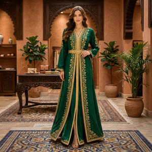 Elegant Embroidered Polyester Loose Modest <b>Abaya</b> <b>Dress</b> Red Veil Floor Floral Pattern Wedding Women Middle East Long Flared - Product Image 2