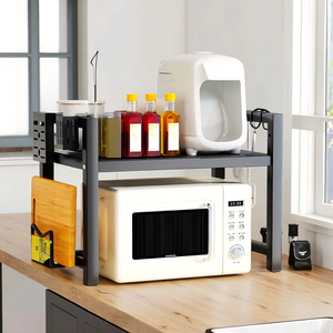 Étagère de rangement de <span class=keywords><strong>cuisine</strong></span> en acier au carbone multifonctionnelle personnalisée Étagère fixe de comptoir pour micro-ondes avec crochet Baguettes Porte-couteau - Product Image 1